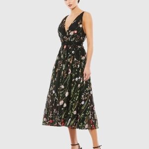 Mac Duggal Black Floral Midi Dress